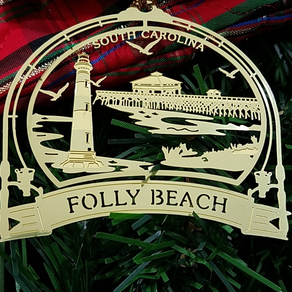 Folly Beach South Carolina Brass Ornament